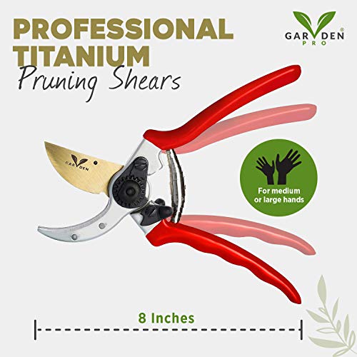 image for Professional Titanium Pruning Shears By Garden V Pro - Top Bypass Clip