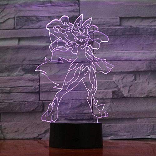 YOUPING 3D Illusion lumière Pokemon jeu personnage Lucario LED enfants veilleuse 7 couleurs tactile télécommande lampe enfant noël anniversaire cadeau enfant jouet Cover