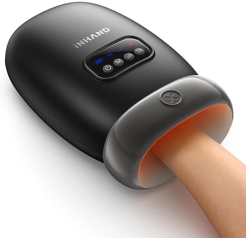 inhand Hand Massager with Heat and Compression Acupressure Beads for Pain Relief and Carpal Tunnel Cordless Hand held Massager Finger Wrist and Palm Massager Gifts for Mom Dad Black Knight