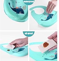 Vista 5 de Baberos de alimentación del silicón del bebé, 3pcs baberos impermeables ajustables para la alimentación