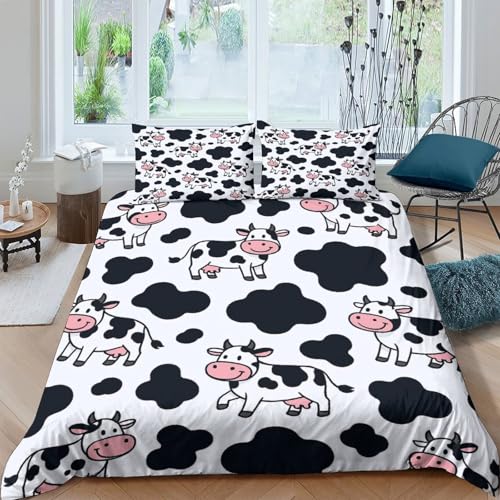 Housse de couette anti-pli motif vache 140x200 cm parure de lit résistante facile à laver - 4