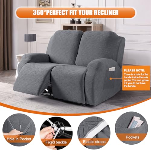 Image of VANSOFY Oversized Recliner Cover, 2-Pieces Stretch Reclining Couch Cover with Pockets Loveseat Sofa Slipcovers Soft Washable Furniture Protector for Dogs Cats(Dark Gray)