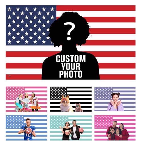 Custom American US Flag with Picture Personalized Funny Flags with Face Image Logo Photo Text Single Sided Customized Flag Tapestry for Bedroom Dorm Room Decor Garden 2x3 3x5 4x6 5x8 Ft