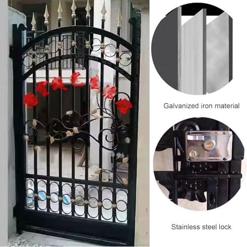Metal Security Garden Door - Single Opening Villa Gate with Decorative Motifs, Arched Top, Lockable Patio Entrance for Backyard & Lawn - Customizable Design