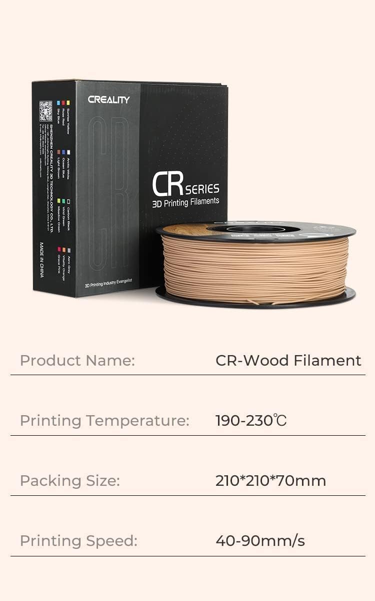 Creality Holzfilament PLA, 3D-Druckerfilament 1,75 mm, glatte Seidentextur, Robustheit, 1 kg (2,2 Pfund) / Rolle Druckfilament, für alle Drucker (Holz)