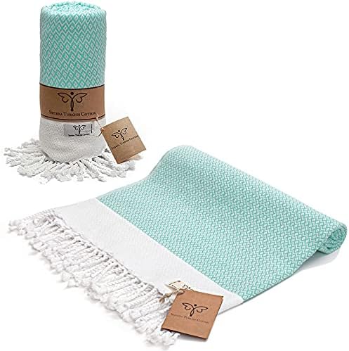 Smyrna Original Turkish Beach Towel | 100% Genuine Cotton, Prewashed, 37 x 71 Inches | Peshtemal and Turkish Bath Towel for SPA, Beach, Pool, Gym and Bathroom (Azure)