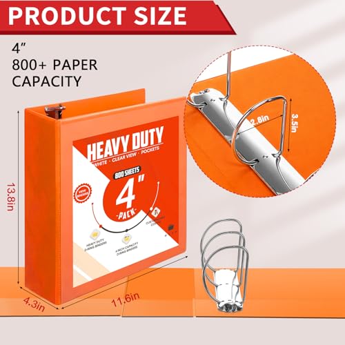 Image of Sinload 6 Pcs 3 Ring Binder, Large Capacity D Ring Binders with Pockets, 8.5 inch x 11 inch Presentation Folder View Binder with Customizable Clear Cover for Documents Files Projects(Multicolored,4 Inch)