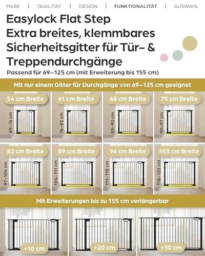 Geuther Türschutzgitter Easylock Flatstep Schwarz I Treppenschutzgitter zum Klemmen oder Bohren I Breite 118-125 cm I Türschutz für Ihr Baby & Haustier I Kinderschutzgitter beidseitig öffnend