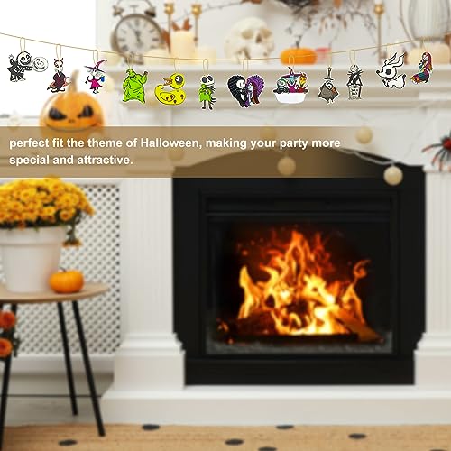 37 PCs Halloween Christmas Nightmare Ornaments Halloween Christmas Nightmare Wooden Hanging Ornament Decoration,Halloween Witch Pumpkin Nightmare Theme Party Decor Halloween Party Supplies