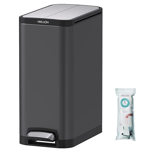 Mbillion Cubo de basura con forro de 35 litros9.3 galones, tapa de mariposa, abierto, cierre silencioso, rectangular, de acero inoxidable, con pedal