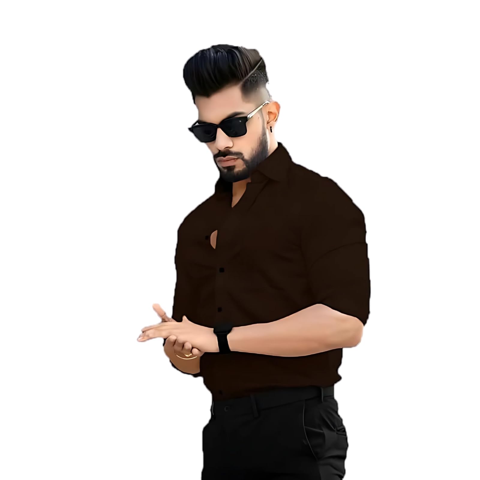 SPINIFYMen's Solid Cotton Casual Regular Long Sleeve Button Down Spread Collar Slim fit S to XL Size Shirt. (602_$Parent)