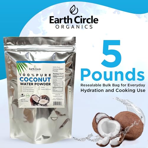 Image of Earth Circle Organics Pure Coconut Water Powder | Coconut Electrolyte Powder for Energy and Hydration Supplement | No Additives | Unsweetened | Vegan | Keto | Gluten Free - 5lbs
