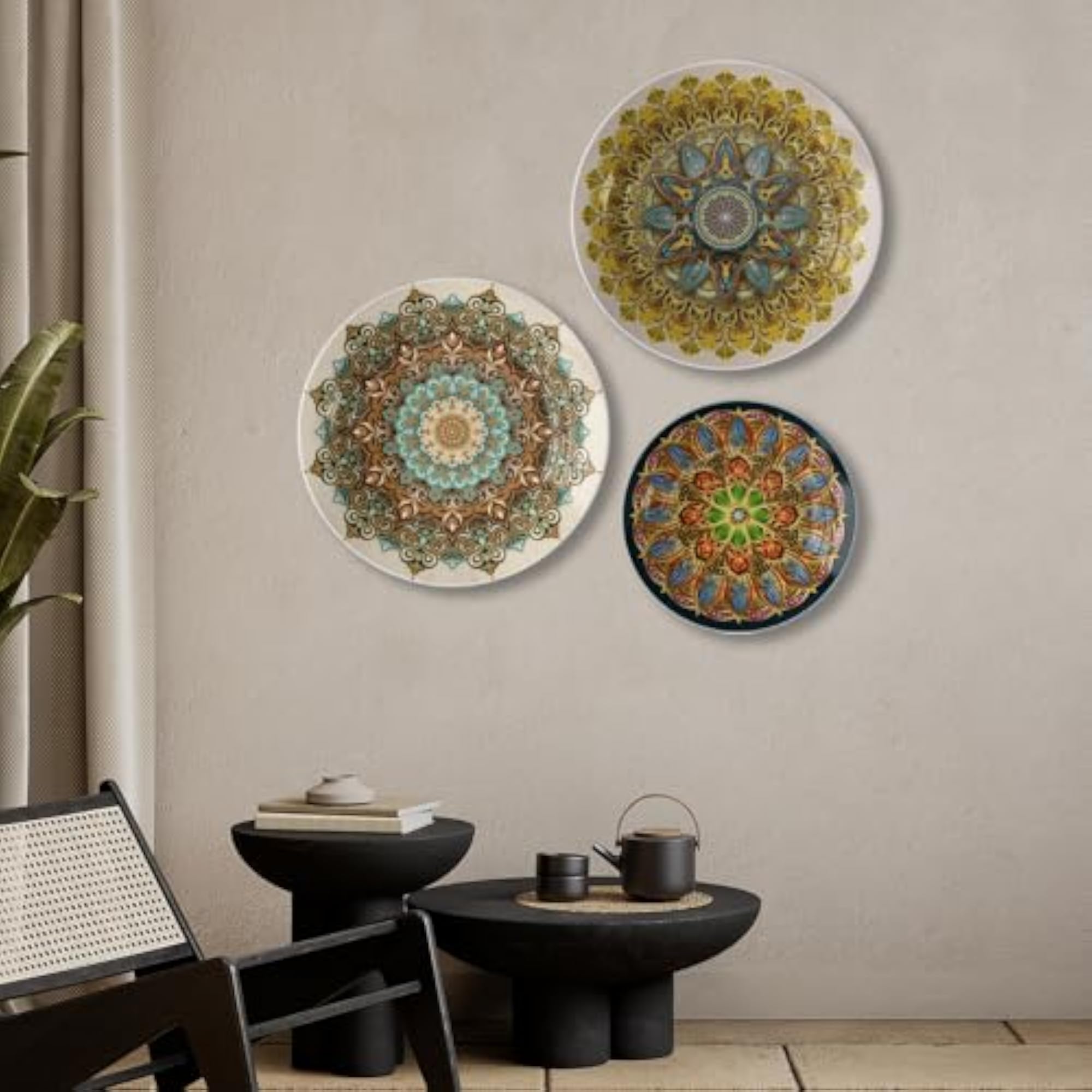 Mandala Decorative Wall Plates Set of 3, Bohemian Ethnic Art