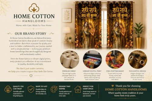 Image of Radhe Radhe Jai Shri Krishna Eyelet Curtain| 6Ft 1pc| Temple Home Decor