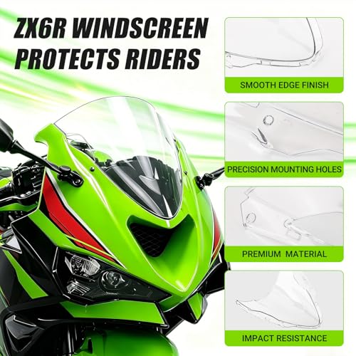 Image of PSLER Double Bubble windshield for 2024 2025 ZX6R Clear | ZX6R accessory, motorcycle windscreen channels airflow to effectively reduce wind noise