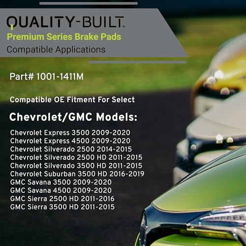 Image of QUALITY-BUILT Front Semi-Metallic Brake Pads, Premium 1001-1411M, Compatible with 2009-2020 Chevrolet /GMC (Express 3500,Express 4500,Savana 3500,Savana 4500,Sierra 2500 HD,Sierra 3500 HD,Silverado)