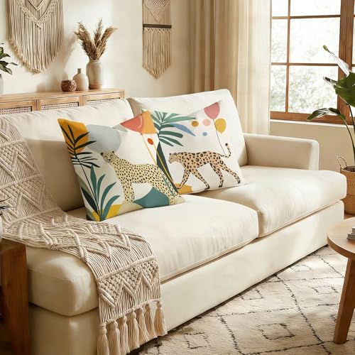 Housses de coussin 65x65 léopard en lin m-w-9605