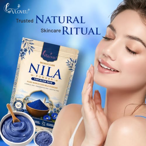 Image of VLOVEU Moroccan Nila Powder For Face - 50 g, Pack of 1 | Nila Powder Morocco | Tan Removal Face Pack Powder For Women | De Tan Mask Beauty Ritual Home Care