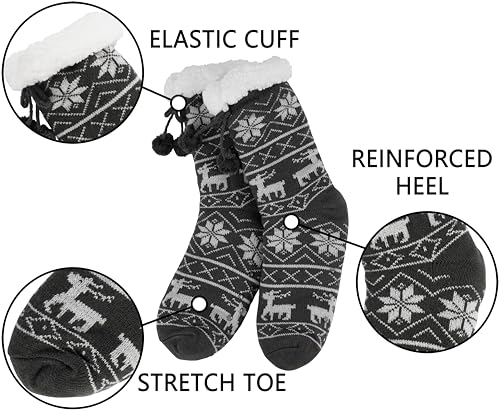 Image of BenSorts Women Thick Christmas Slipper Socks Non Slip Grippers Size 6-10