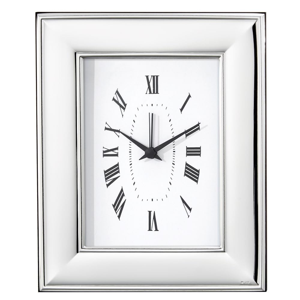 Argenteria MB Orologio da Tavolo con Funzione Sveglia in Legno con Cornice in Argento PVD, Personalizzabile con Incisione Inclusa