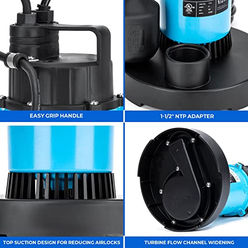 Bomgie SUL-502PT 1/2 Hp 2980 Gph Submersible Sump Pump, Clean/Dirty Water Pumps With Automatic Float Switch And Suction Strainer thumb #4