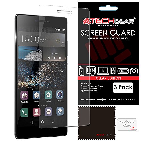 TECHGEAR [3 Stück Bildschirmschutz für Huawei P8 - Ultra Klare Schutzfolie für Huawei P8 - mit Reinigungstuch + Applikationskarte