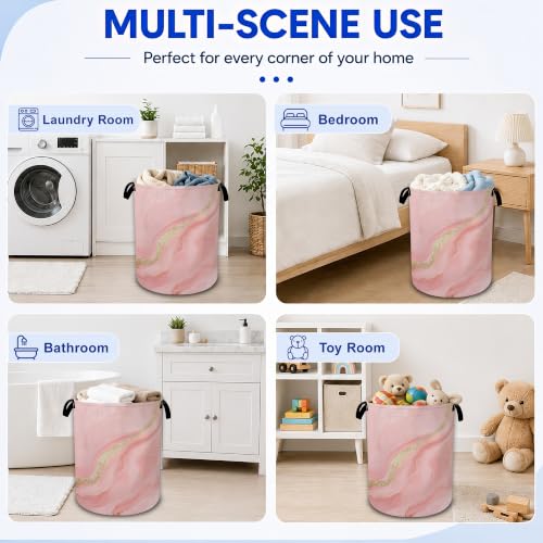 Pink Marble Laundry Basket,Foldable Oxford Cloth Funny Tote Bag Laundry Hamper Clothes Storage Bucket Miscellaneous items Organizer For Bathroom/Laundry Storage/Bedroom 16"W x 20"H - Image 7