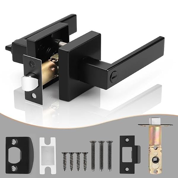 Probrico 2 Pack Square Privacy Door Levers Black Privacy Door Handles Lock Handleset Keyless Lockset Door Knobs Interior Handles for Bedroom & Bathroom by Probrico - Used condition - Image 7