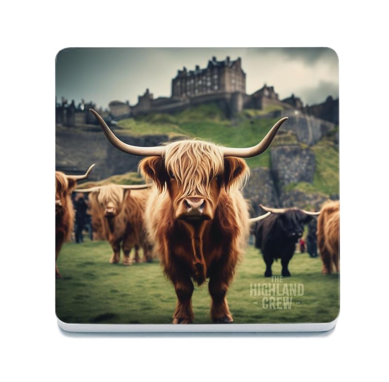 Decorative Coaster (10 x 10 cm) - Highland Crew (Bull - Edinburgh Castle)