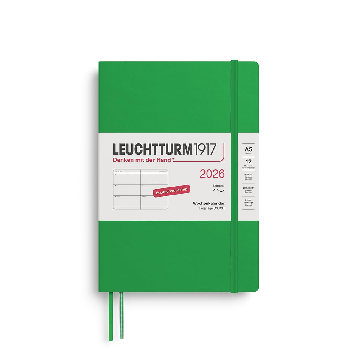 LEUCHTTURM1917 372559 Weekly Planner Medium (A5) 2026, 12 Months, Soft Cover, Spring Leaf, German