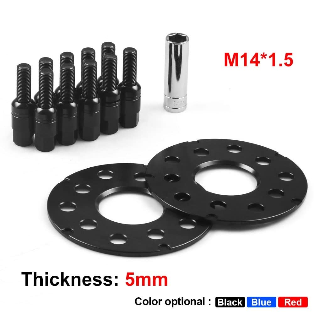 Aleación Aluminio Espaciadores 5mm 8mm para VW Adaptadores Espaciadores De Rueda De Coche PCD 5x100 5x112 CB 57,1mm Y Pernos De Bola M14 * 1,5(5mm Red)