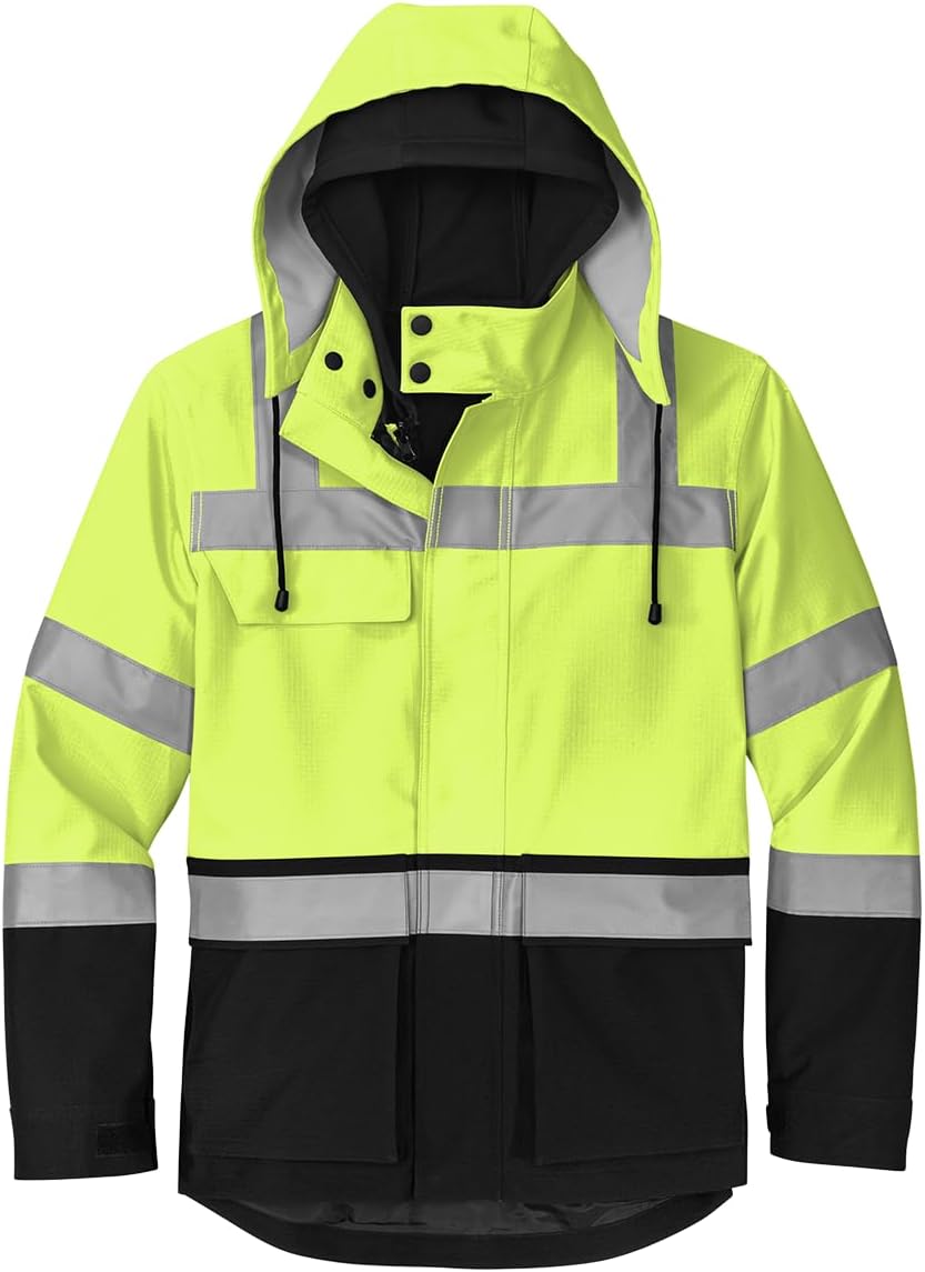 CornerStone Unisex ANSI 107 Class 3 Waterproof Ripstop 3-In-1 Parka | Hard Shell Rain Jacket & Fleece Hoodie for Men & Women