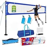 VSSAL Professional Volleyball Net Set Heavy Duty for Outdoor Backyard Portable with Aluminum Scoring Poles, 32ft Regulation Nets System for Tournament, Adjustable Height and Length (Classic Blue)