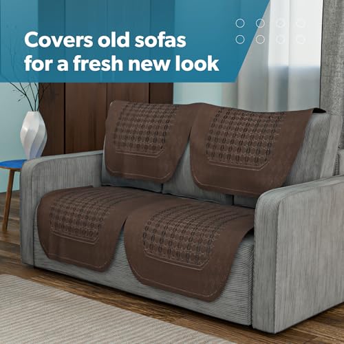 Image of Kuber Industries (Set of 4) Soft Stylish & Durable Cotton Sofa Covers 2 Seater | Aesthetic Sofa Protector /Mat & Slipcover for Hall, Living Room & Office | Galaxy 1704 - Dark Brown