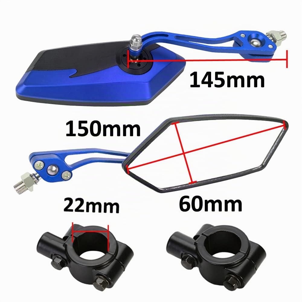 ETOPARS 1 Paire 10mm 8mm Rétroviseurs de Moto Universels Bleu Rétroviseur de Guidon d'extrémité Moto Rétroviseurs Latéraux Rotation Réglable Scooter avec 7/8" Montage