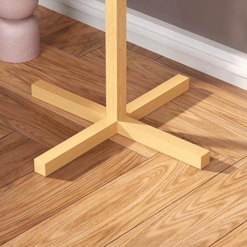 Image of Lukzer Bamboo Freestanding Coat Hanger Stand with 8 Hooks | Natural Wooden Clothes & Hat Rack | Space-Saving Floor Stand for Bedroom, Entryway, Office & Living Room | Multipurpose Organizer CH-493