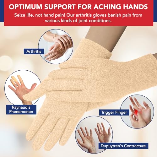 Image of Doctor Developed Nude Arthritis Gloves /Skin Gloves w /Handbook - for Arthritis, Raynauds Disease & Carpal Tunnel, Nude, Medium