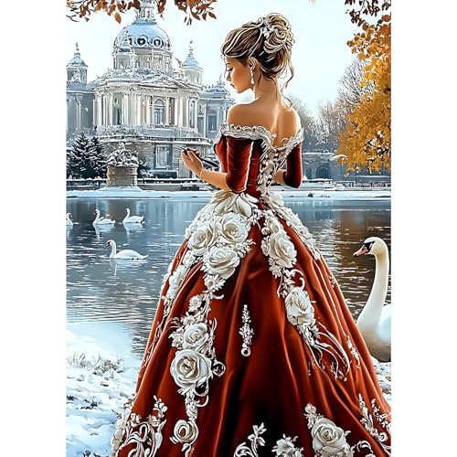 MXJSUA Peinture Diamant Adulte, Beauté Au Bord Du Lac Diamond Painting 5D Complet, Diamant Kits, Diamant Strass Point de Croix Cristal Painting pour Murale Décoration 30x40cm