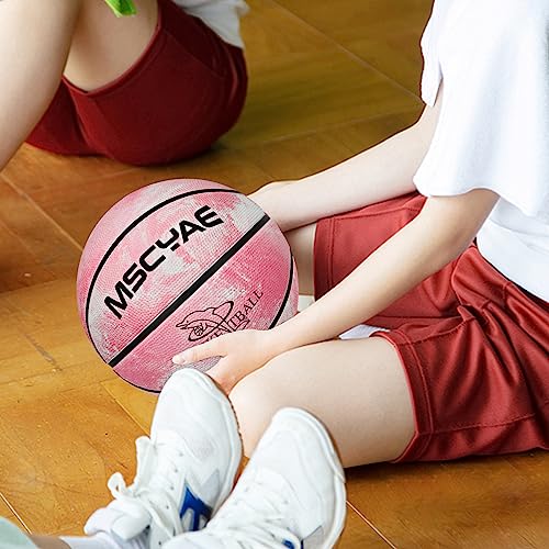MSCYAE Basketball Größe 5,basketballs für Jugend,Mini-Basketball Größe 3,Indooor Outdoor Basket Ball Rosa Weiß 3.