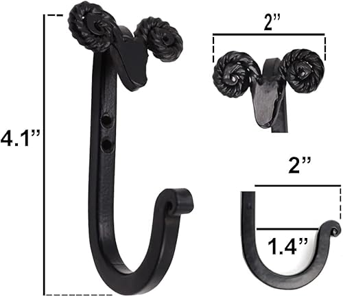 Miniatura 4 de The Metal Magician Ganchos de hierro con cabeza de oveja para montaje en pared, juego de 3 toalleros resistentes para colgar sombreros, abrigos,