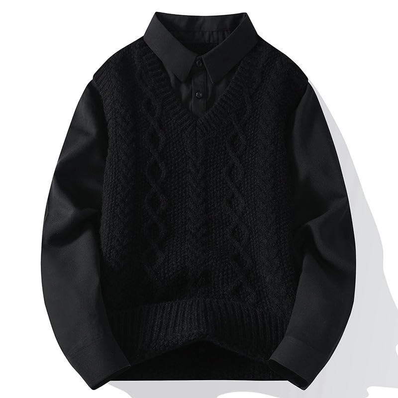 Suéter de punto para hombre con solapa jacquard ideal para un look casual elegante 2