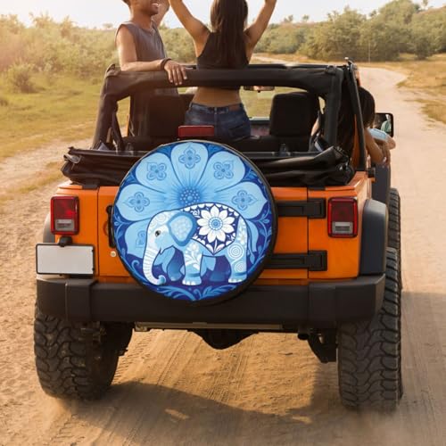 Image of Delerain Blue Elephant Spare Tire Covers for RV Trailer SUV Truck and Many Vehicle, Wheel Covers Sun Protector Waterproof, (14 Inch for Diameter 23 inch-27 inch)