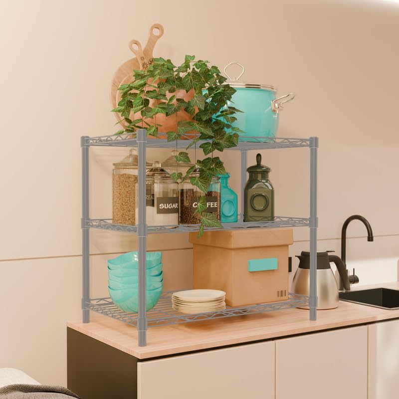 Image of 3-Shelves Counter Top Heavy Duty Steel Storage Rack | Multipurpose Shelving Unit for Kitchen, Home & Utility