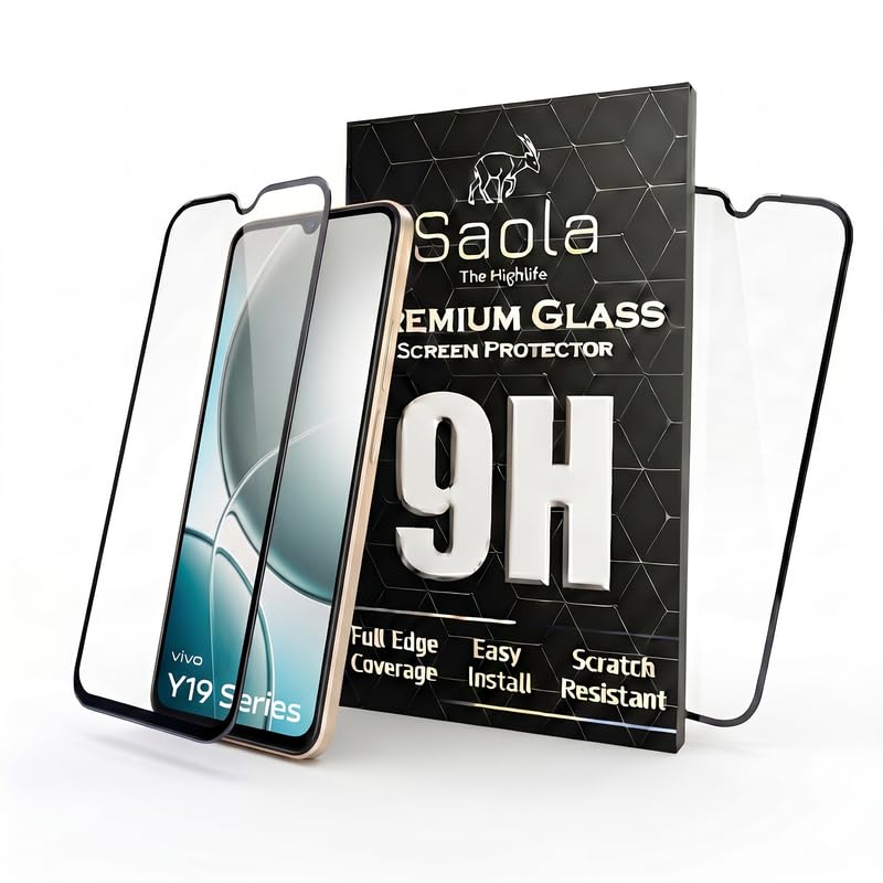 Image of Saola HD Clear Tempered Glass for Vivo Y19e | High Strength 9H Protection, Smooth Touch, Full Coverage Screen Guard, 2-Step Installation Kit | Quick & Easy Application (Pack of 2)