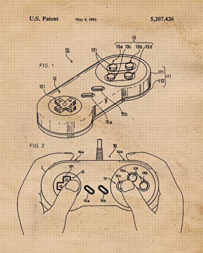 Vintage Video Games Console Controller Patent Prints, 6 (8X10) Unframed Photos, Wall Art Decor Gifts Under 25 For Home Office Garage Man Cave Shop College Student Teacher Comic-Con Movies Gaming Fan #TOP3