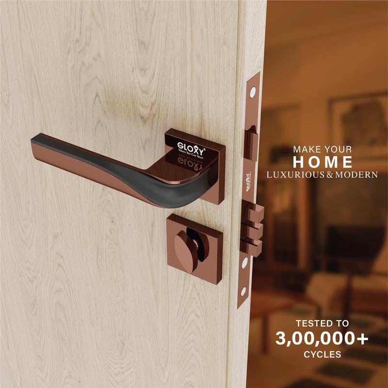 Image of GLOXY Premium Main Door Lock Handle - Zinc Main Door Lock Set with 3 Brass Keys - Rose Gold & Black Finish Door Handle Lock for Bedroom, Home & Office Doors - Heavy Duty Lock Body with 2 Year Warranty