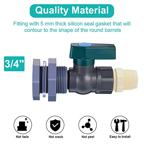 Mudder Pvc Spigot Rain Barrel Faucet Kit 3/4 Inch Pvc Rain Barrel Valve With Bulkhead Fitting And Hose Adapter, Rain Barrel Garden Spigot Kit For Aquariums Water Tanks Pools #TOP2