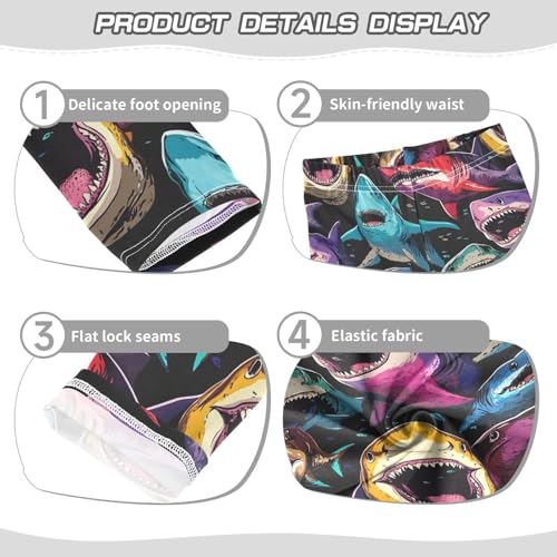Colorful Sharks Girls' Leggings Toddler Doodles Funny Kids Yoga Pants Dance Active Tights 4T2