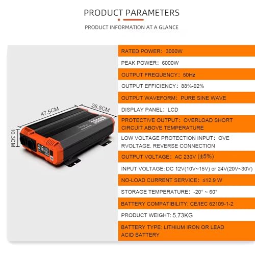 Onduleur 12V 220V pur sinus 6000W avec télécommande et prise EU