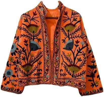 Embroidered Floral Jacket, Reversible, Cotton Blend, Traditional Ethnic Design, Multi-Color